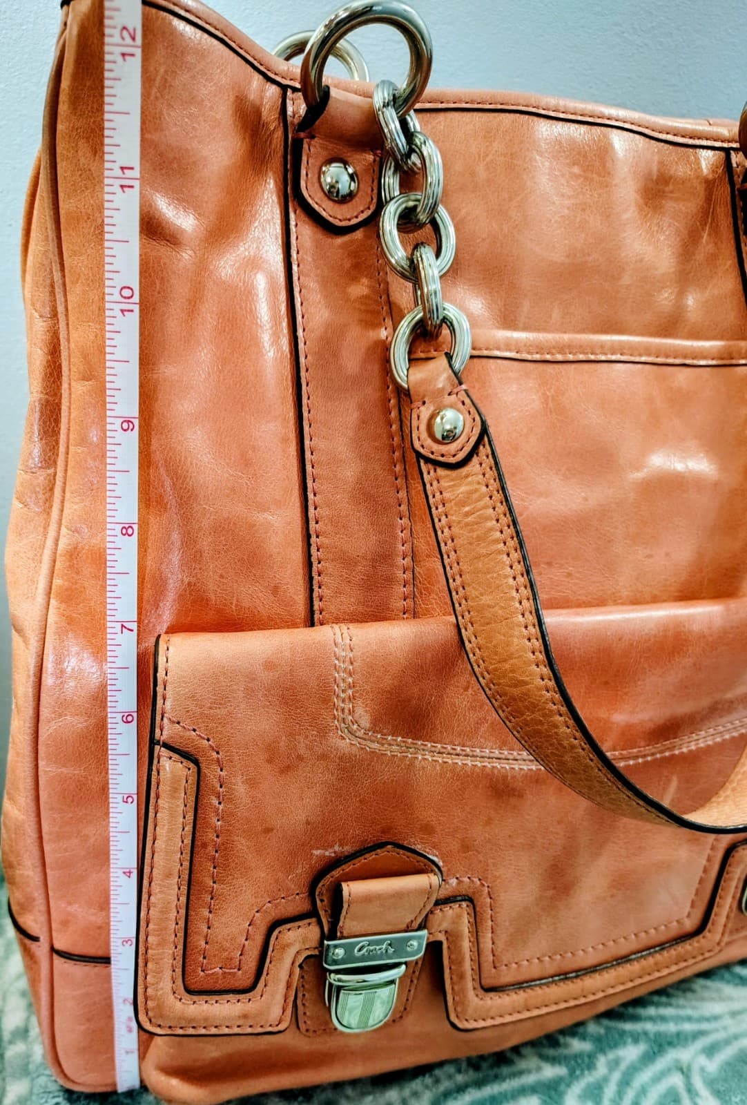 COACH Poppy Camellia Crinkled Leather Tote Satchel Antique Rose MSRP $398 - Thumbnail 24