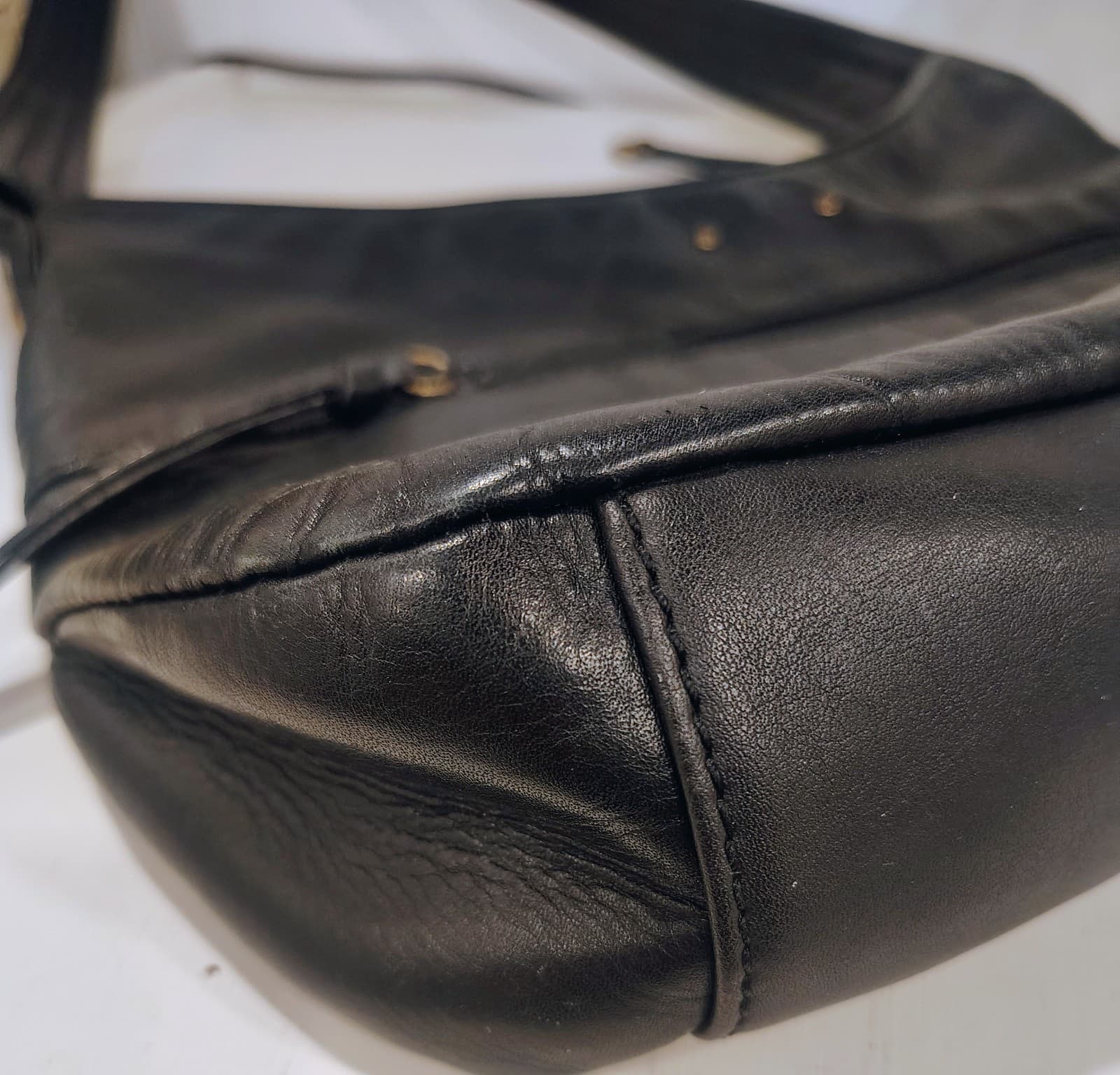 Stone Mountain Black Leather Hobo Shoulder Bag, Butterfly Logo, Studded, EUC - Thumbnail 5