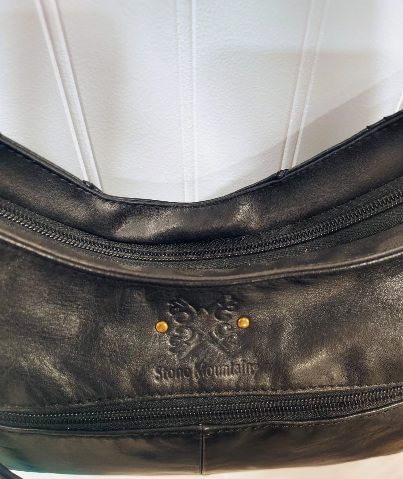 Stone Mountain Black Leather Hobo Shoulder Bag, Butterfly Logo, Studded, EUC - Thumbnail 18