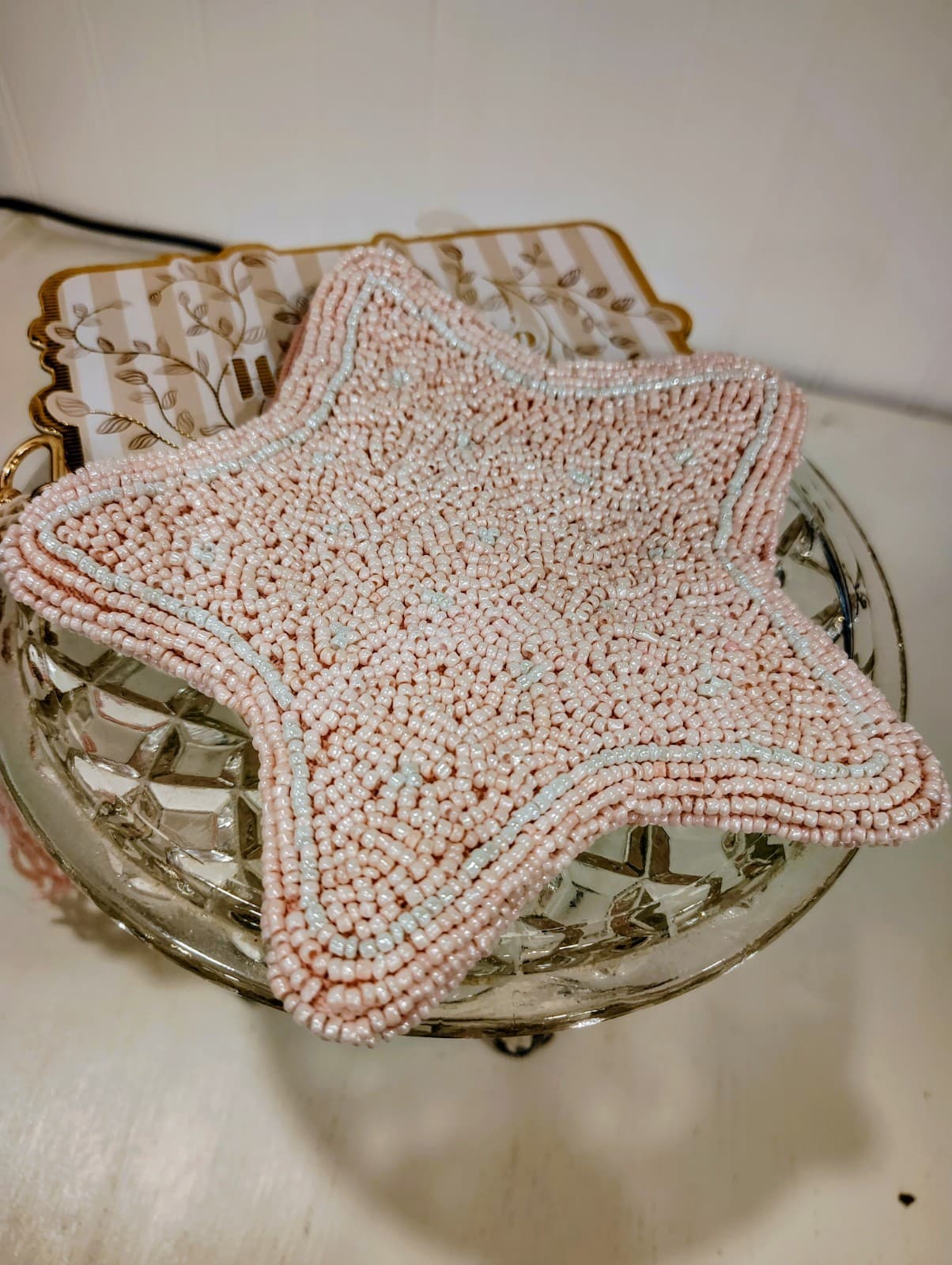 NWT India Handmade Beaded Rose Pink Starfish Change Purse Clutch - Thumbnail 2