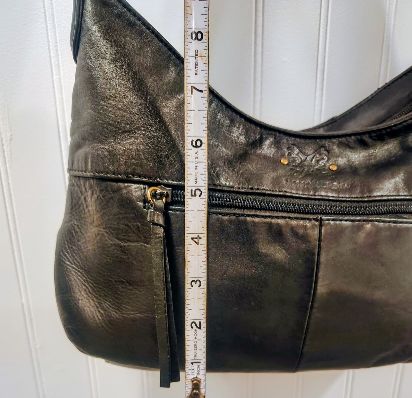 Stone Mountain Black Leather Hobo Shoulder Bag, Butterfly Logo, Studded, EUC - Thumbnail 20