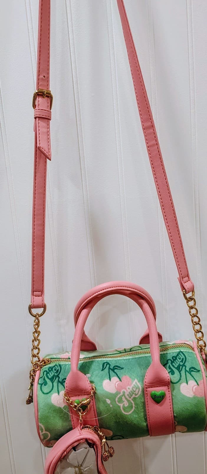 Juicy Couture Retro Cherry Mini Barrel Handbag Crossbody Green Pink NWOT $99 - Thumbnail 3