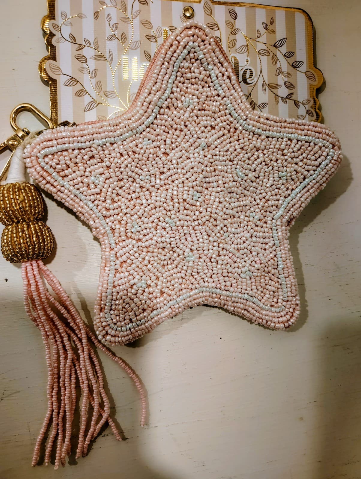NWT India Handmade Beaded Rose Pink Starfish Change Purse Clutch - Thumbnail 5