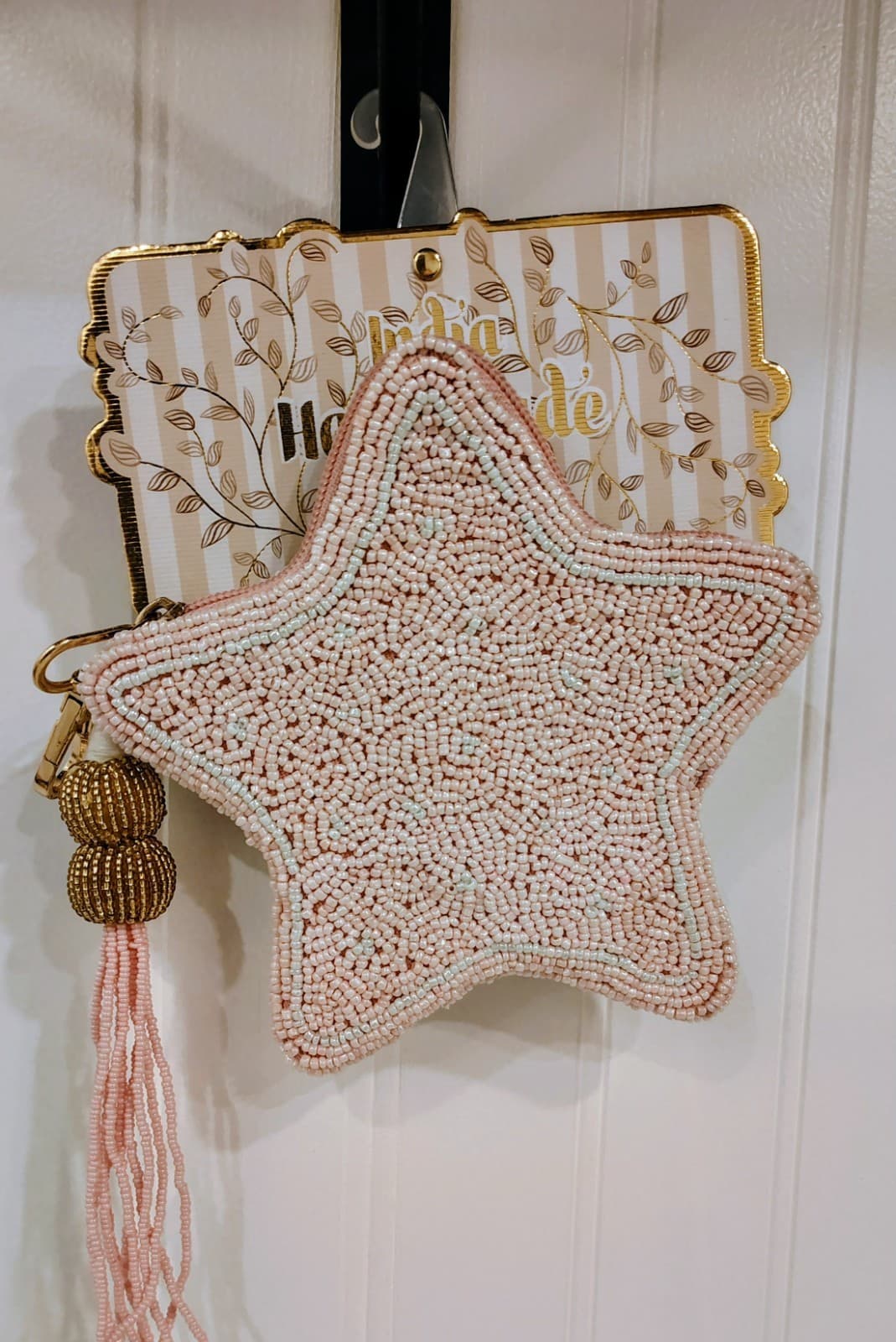 NWT India Handmade Beaded Rose Pink Starfish Change Purse Clutch - Thumbnail 6