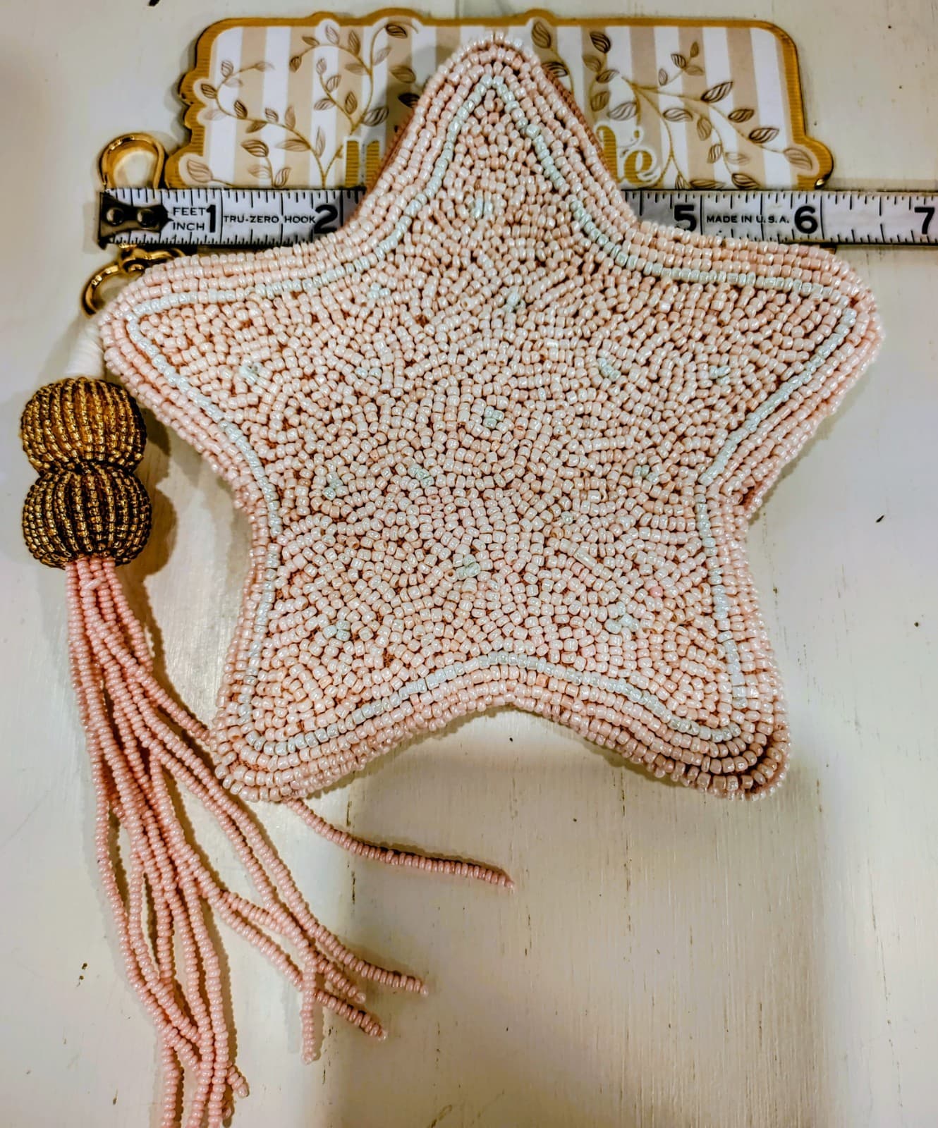 NWT India Handmade Beaded Rose Pink Starfish Change Purse Clutch - Thumbnail 8