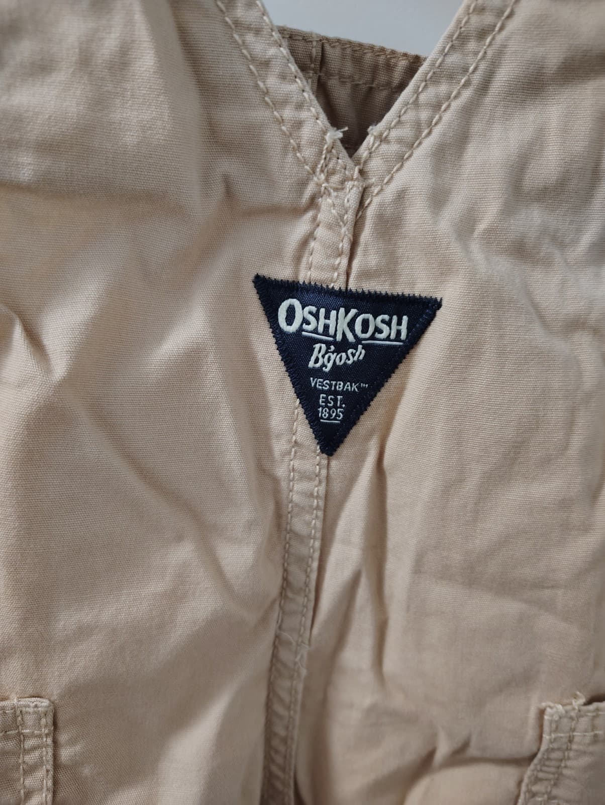OshKosh B'gosh Baby Boy Vestbak Tan Canvas Overalls Khaki Bib Pockets Snap 3mo - Thumbnail 6