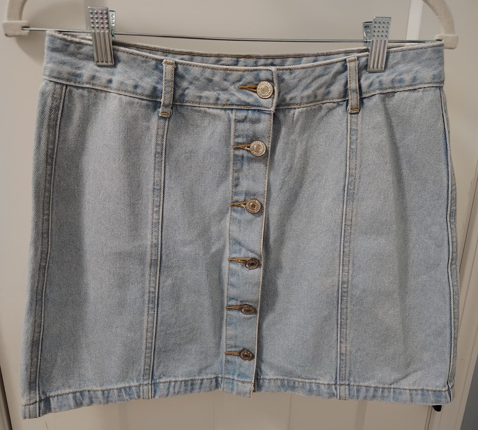 Forever 21 Mini Skirt Womens Size Medium Blue Denim Cotton Light Wash Button Up - Thumbnail 2
