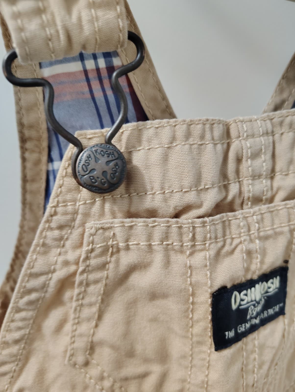 OshKosh B'gosh Baby Boy Vestbak Tan Canvas Overalls Khaki Bib Pockets Snap 3mo - Thumbnail 4
