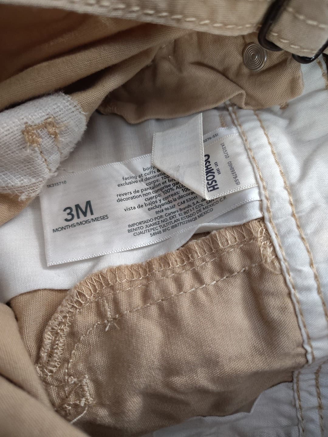 OshKosh B'gosh Baby Boy Vestbak Tan Canvas Overalls Khaki Bib Pockets Snap 3mo - Thumbnail 7