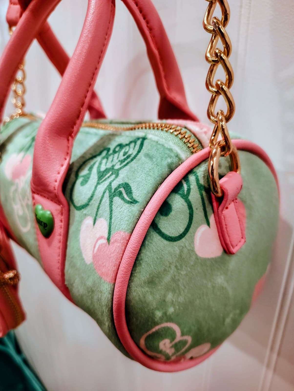 Juicy Couture Retro Cherry Mini Barrel Handbag Crossbody Green Pink NWOT $99 - Thumbnail 9