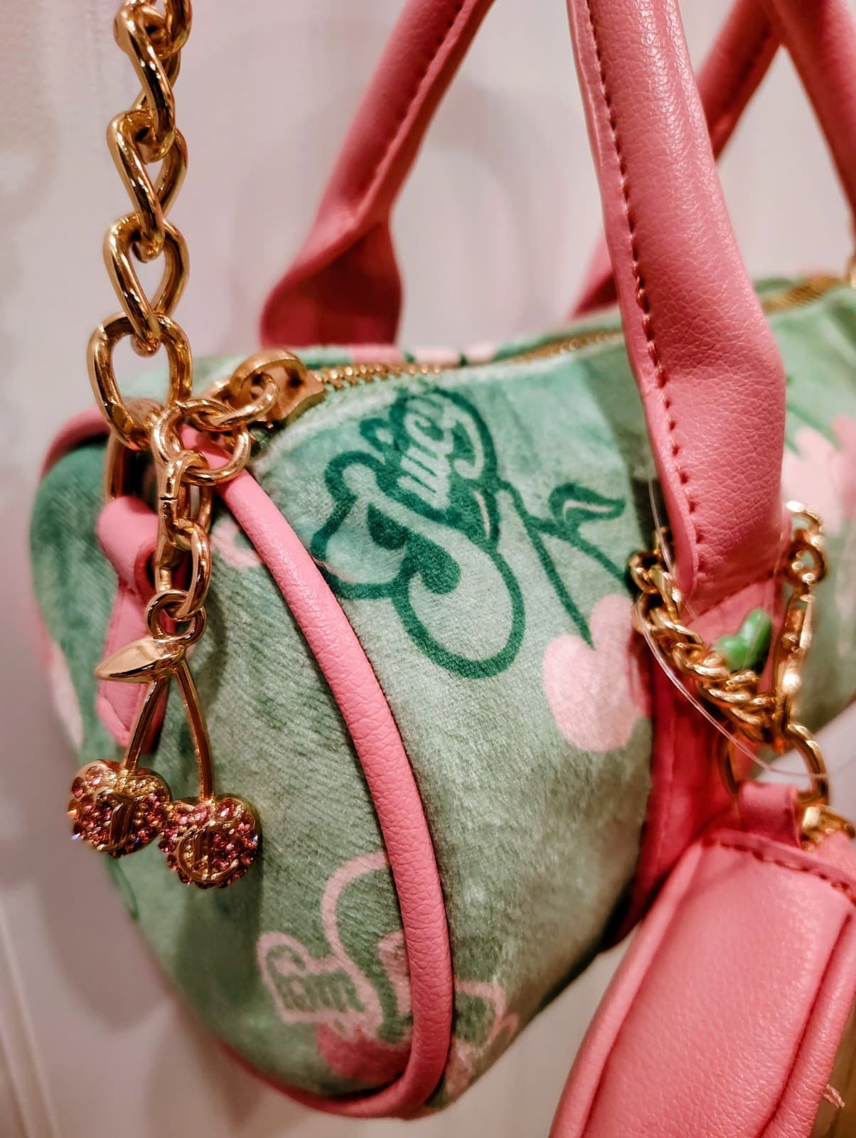 Juicy Couture Retro Cherry Mini Barrel Handbag Crossbody Green Pink NWOT $99 - Thumbnail 7