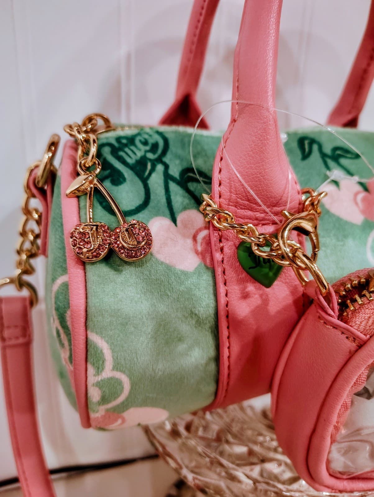 Juicy Couture Retro Cherry Mini Barrel Handbag Crossbody Green Pink NWOT $99 - Thumbnail 20