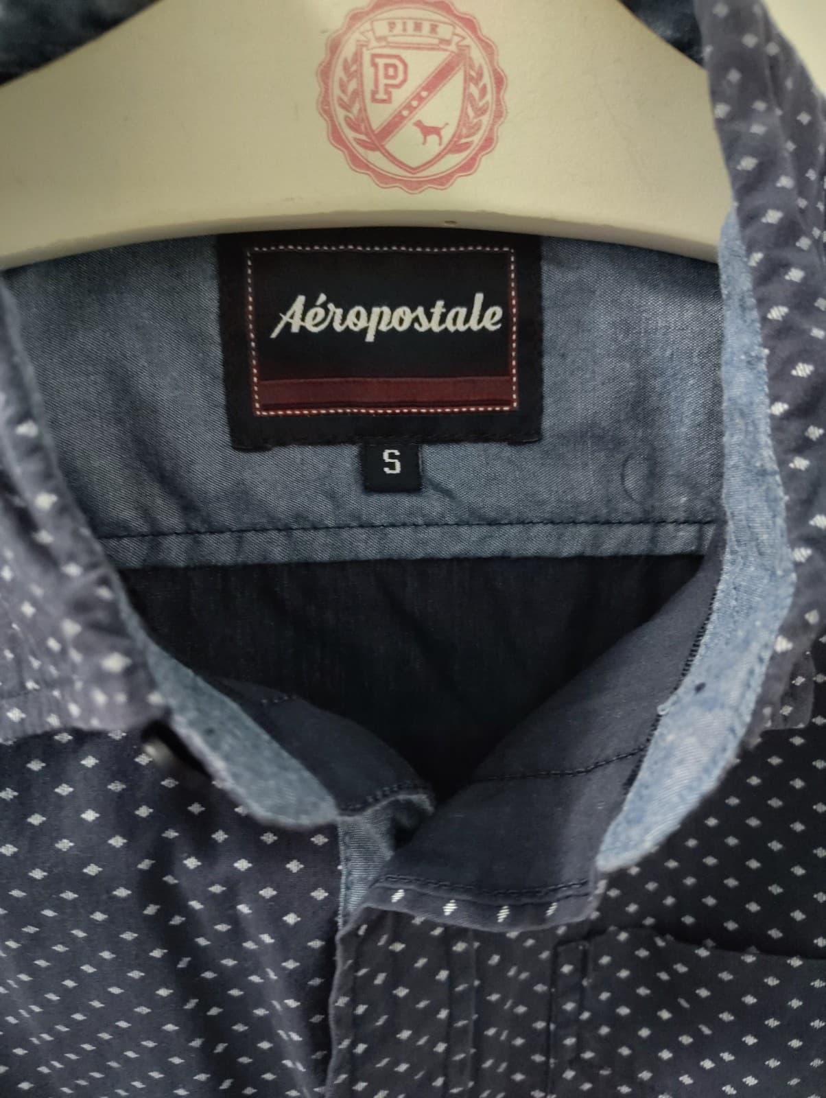 Aeropostale Mens Button Up Dress Shirt, Mens Small, Blue And White Polka Dot - Thumbnail 4