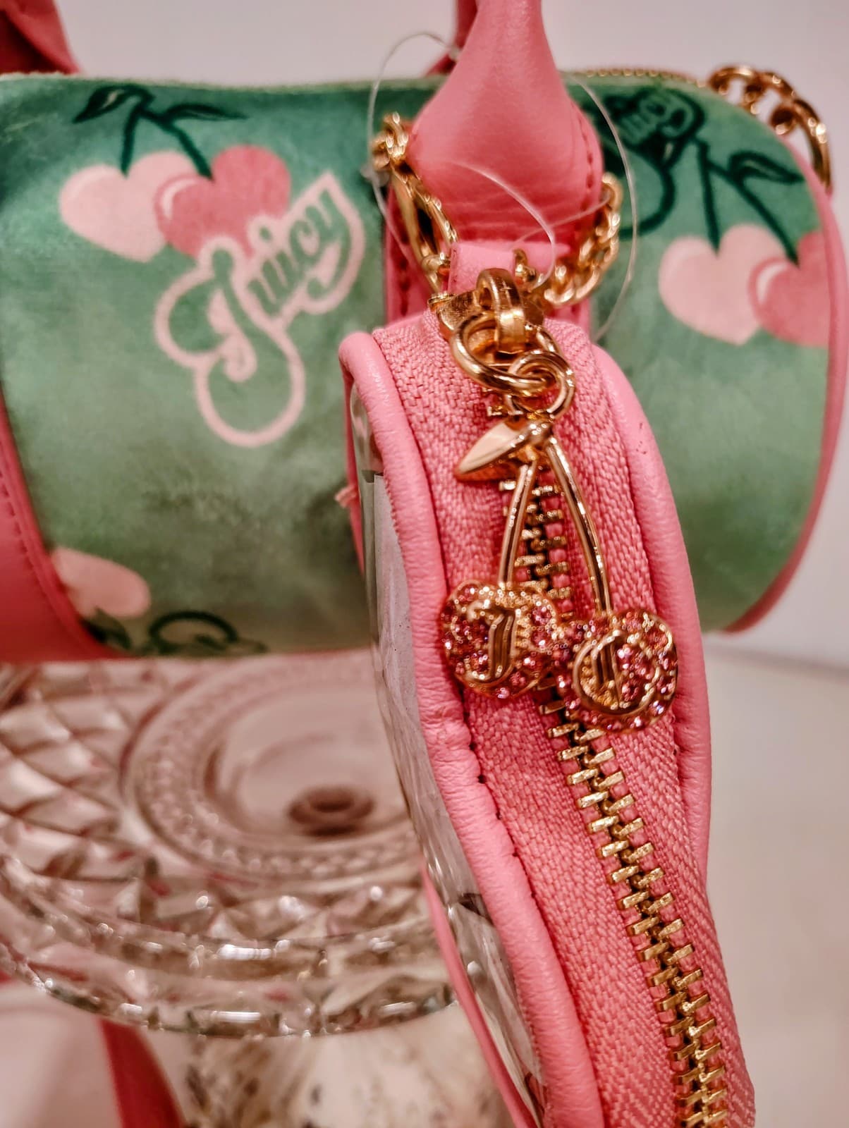 Juicy Couture Retro Cherry Mini Barrel Handbag Crossbody Green Pink NWOT $99 - Thumbnail 11