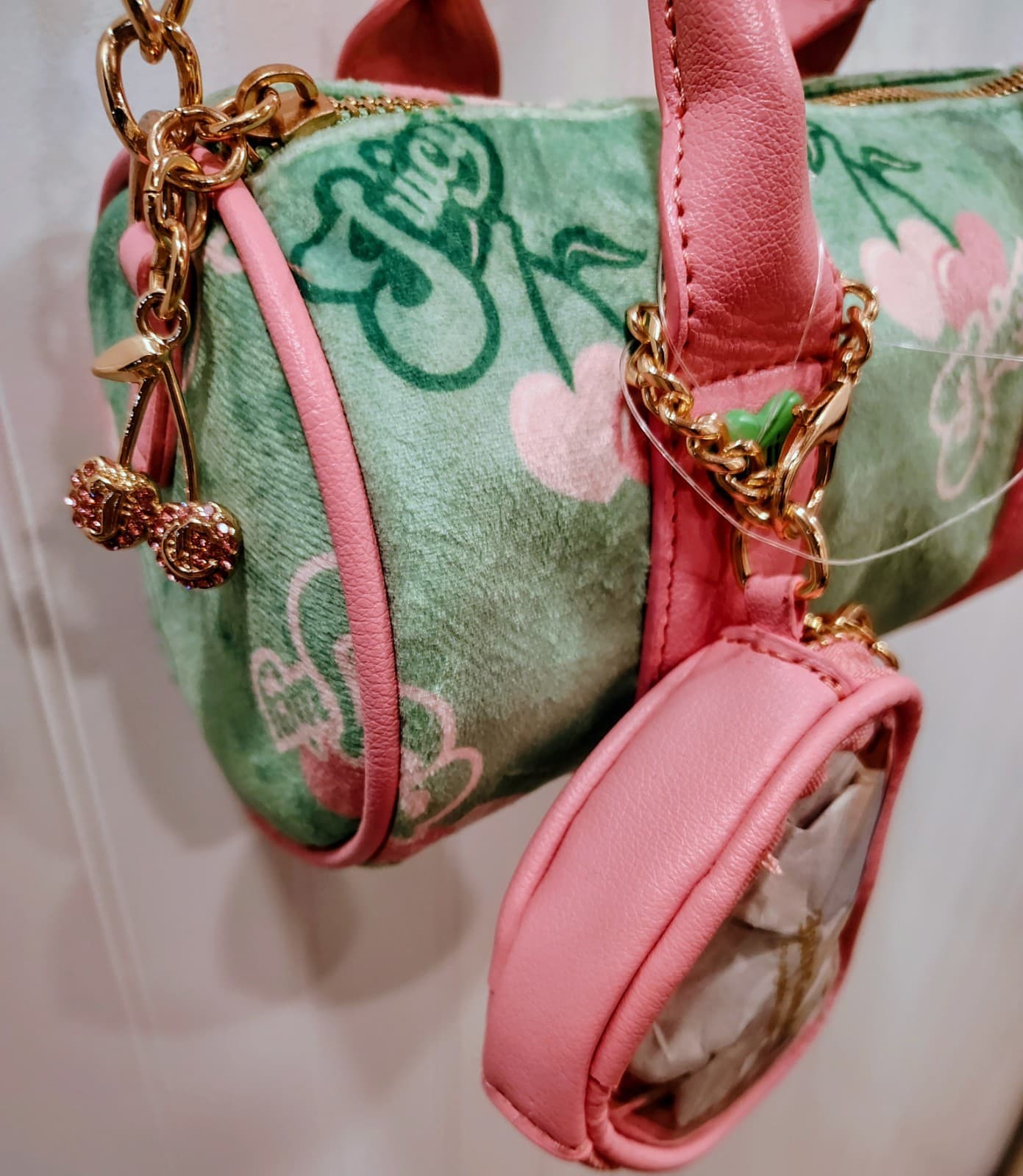 Juicy Couture Retro Cherry Mini Barrel Handbag Crossbody Green Pink NWOT $99 - Thumbnail 4