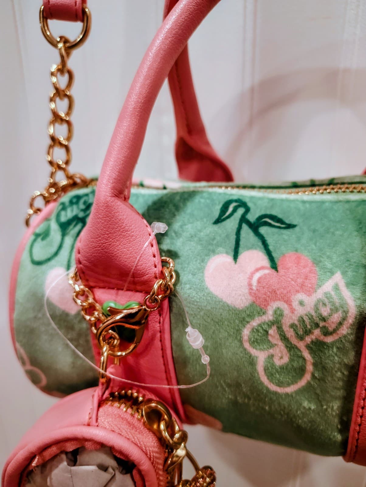 Juicy Couture Retro Cherry Mini Barrel Handbag Crossbody Green Pink NWOT $99 - Thumbnail 10