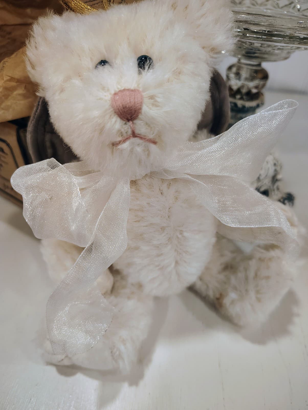 Boyds Bears Vanessa R. Angel, Gold Star Bow White Teddy Bear, Tag, Box, Retired - Thumbnail 7