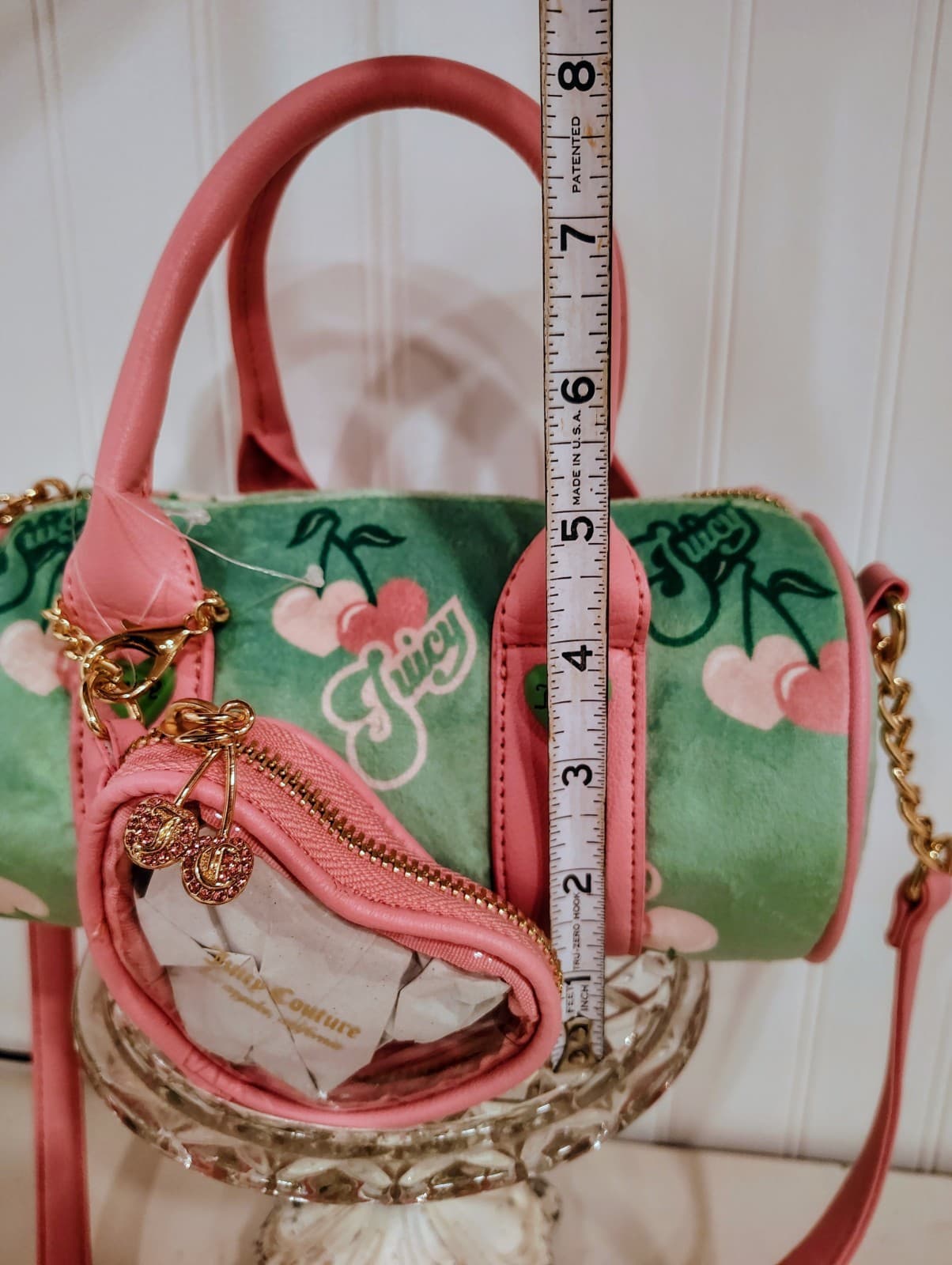 Juicy Couture Retro Cherry Mini Barrel Handbag Crossbody Green Pink NWOT $99 - Thumbnail 17
