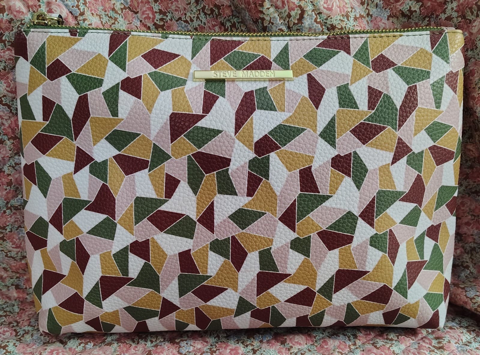 Steve Madden Geometric Pattern Faux Leather Makeup Bag - Thumbnail 8