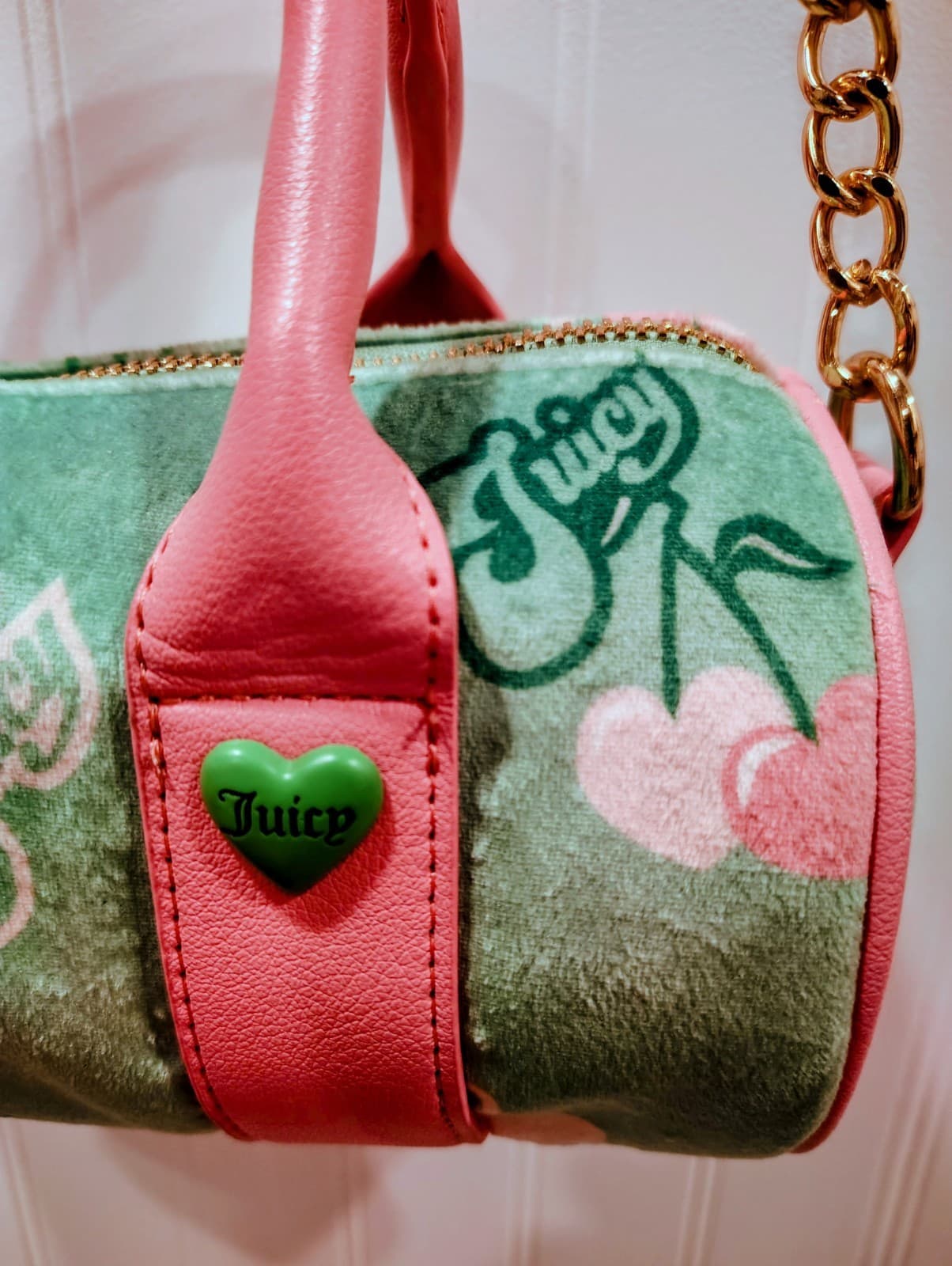 Juicy Couture Retro Cherry Mini Barrel Handbag Crossbody Green Pink NWOT $99 - Thumbnail 5