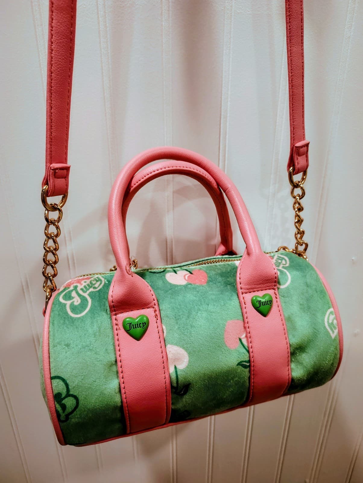 Juicy Couture Retro Cherry Mini Barrel Handbag Crossbody Green Pink NWOT $99 - Thumbnail 8
