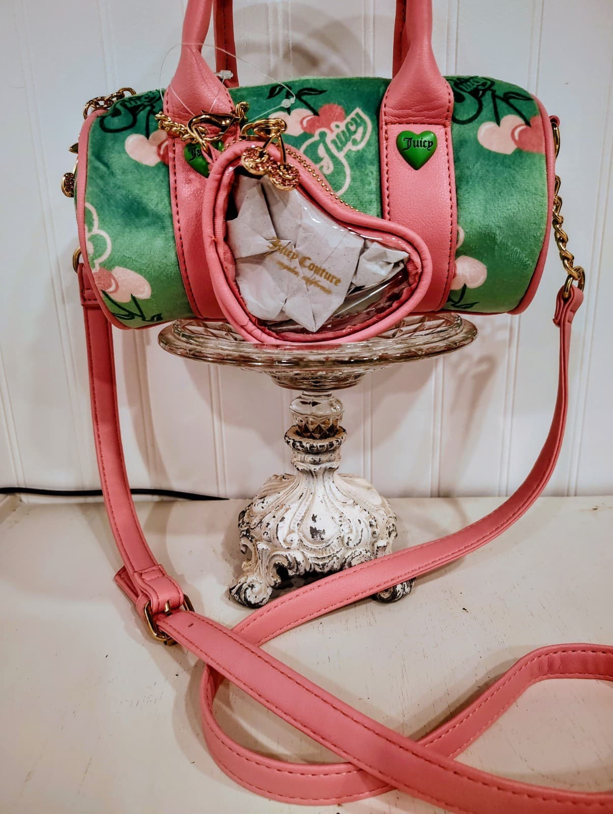 Juicy Couture Retro Cherry Mini Barrel Handbag Crossbody Green Pink NWOT $99 - Thumbnail 18