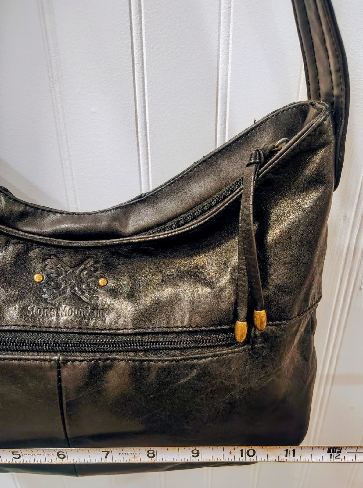 Stone Mountain Black Leather Hobo Shoulder Bag, Butterfly Logo, Studded, EUC - Thumbnail 22