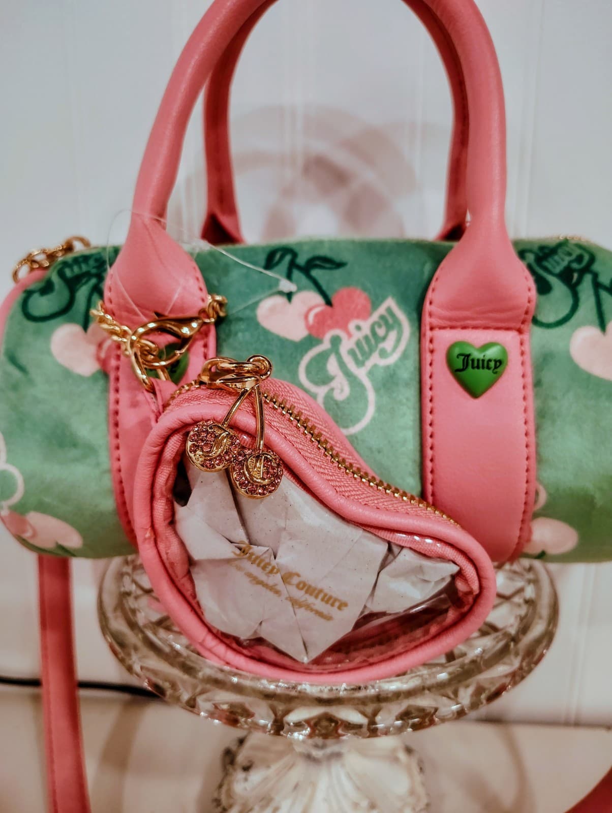 Juicy Couture Retro Cherry Mini Barrel Handbag Crossbody Green Pink NWOT $99 - Thumbnail 21