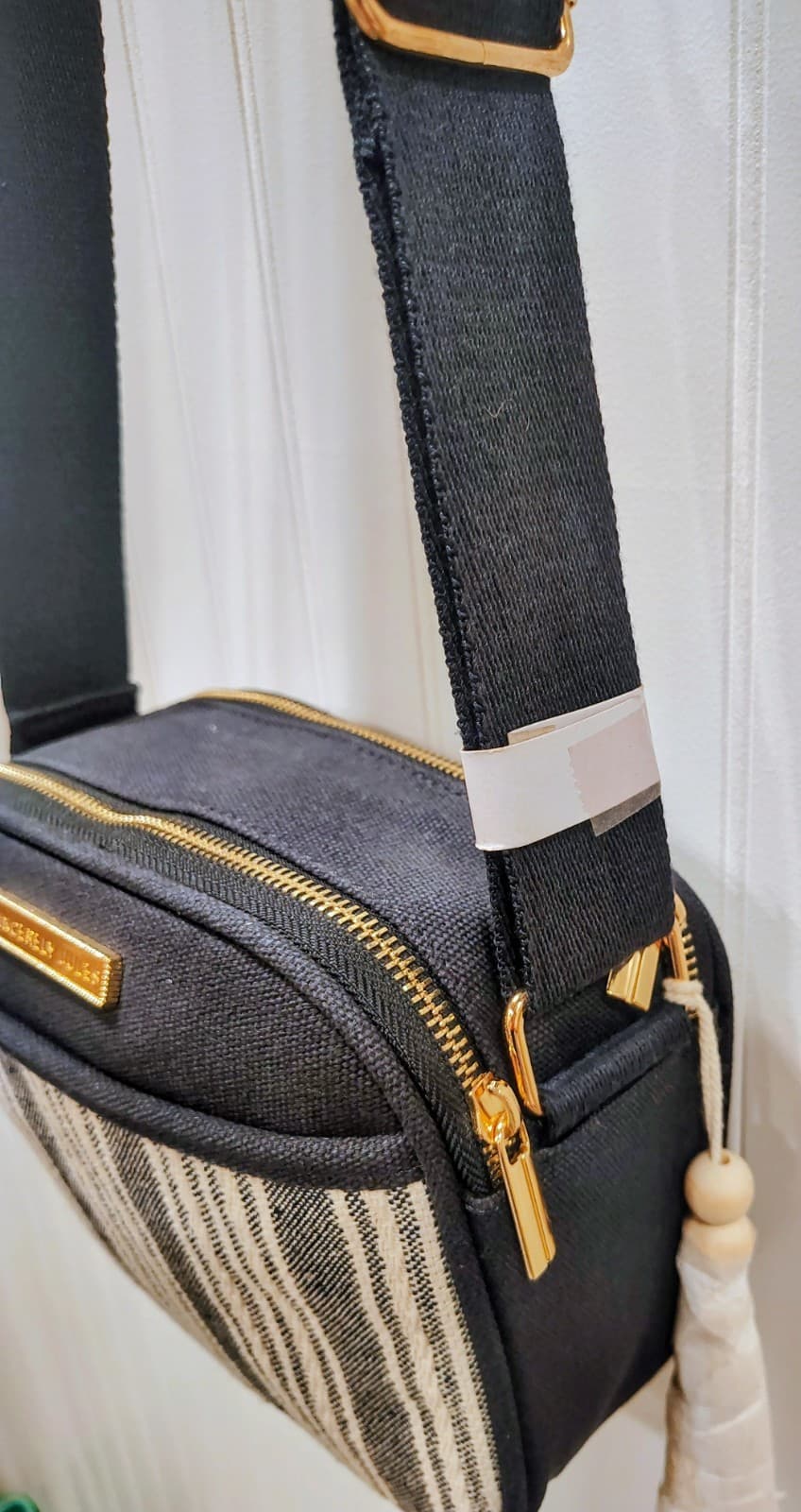 Sincerely Jules Striped Canvas Crossbody NWT, Double Pocket, Tassel - Thumbnail 5