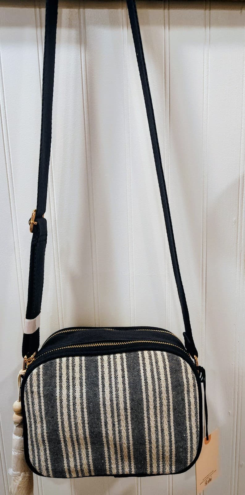 Sincerely Jules Striped Canvas Crossbody NWT, Double Pocket, Tassel - Thumbnail 11