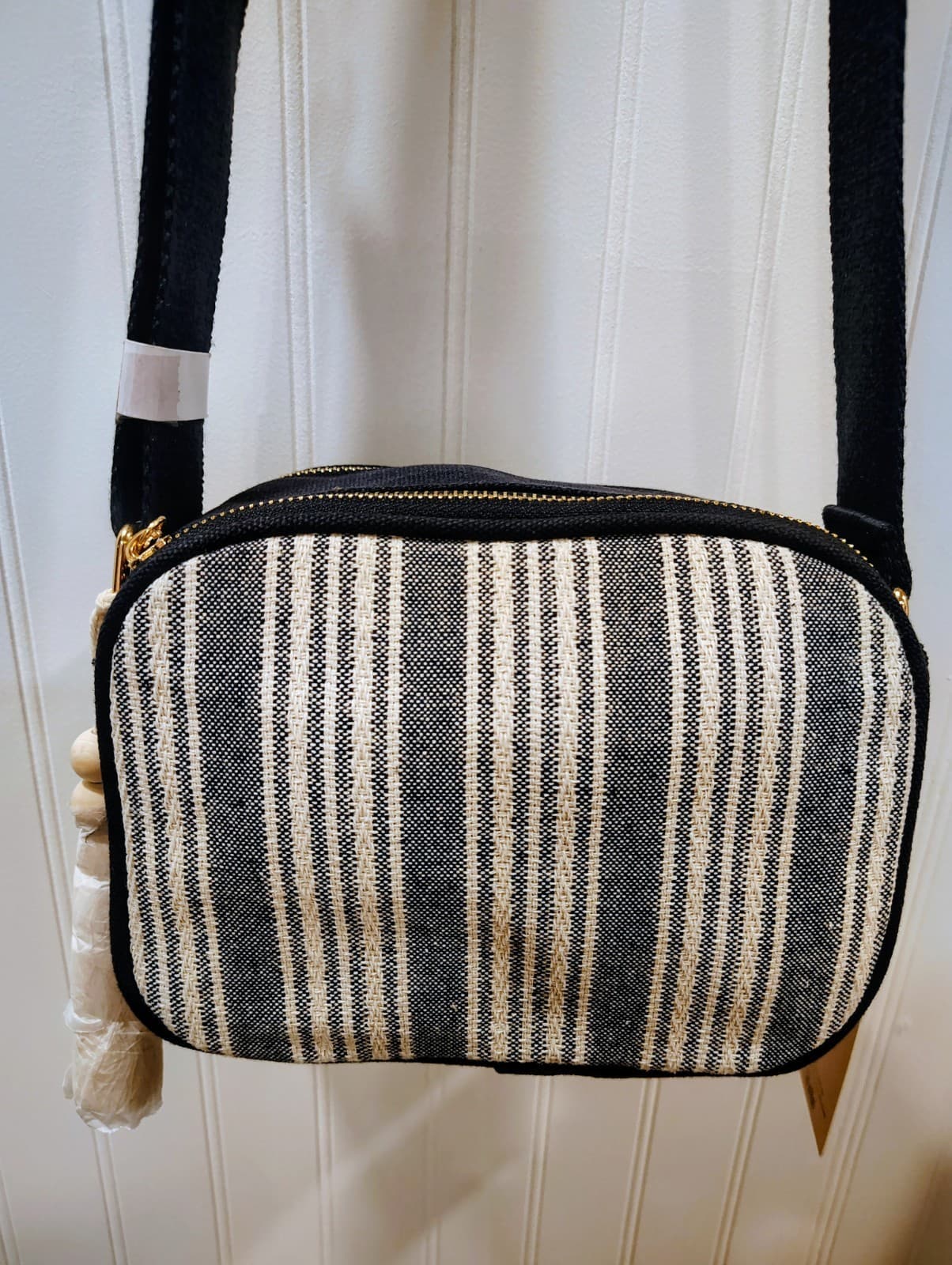 Sincerely Jules Striped Canvas Crossbody NWT, Double Pocket, Tassel - Thumbnail 9