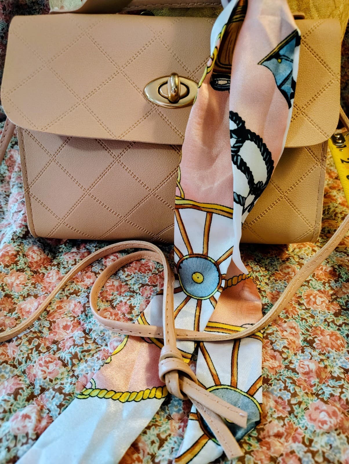 Pale Pink NWOT Faux Leather Bag Crossbody Strap Scarf - Thumbnail 2