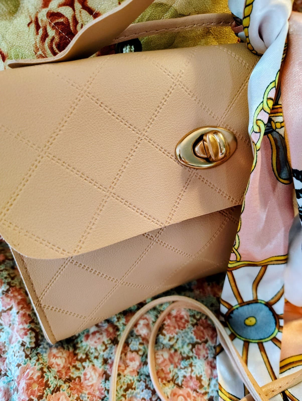 Pale Pink NWOT Faux Leather Bag Crossbody Strap Scarf - Thumbnail 3