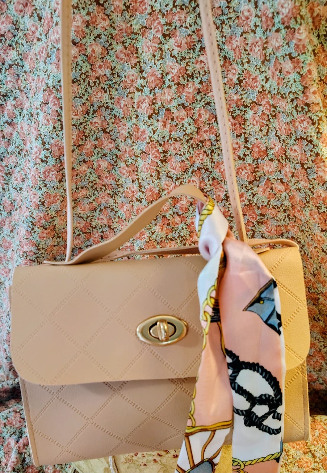 Pale Pink NWOT Faux Leather Bag Crossbody Strap Scarf - Thumbnail 4