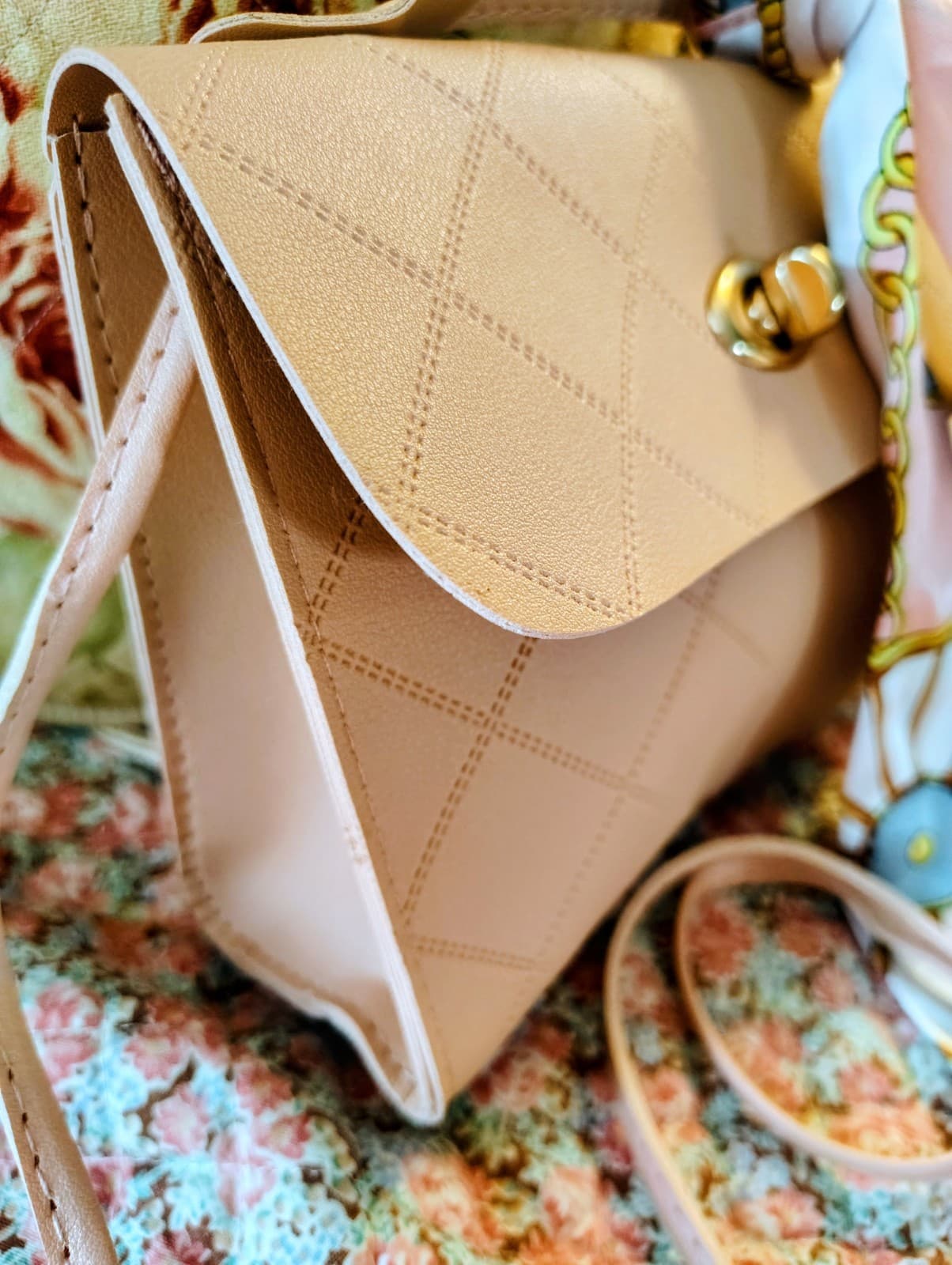 Pale Pink NWOT Faux Leather Bag Crossbody Strap Scarf - Thumbnail 6