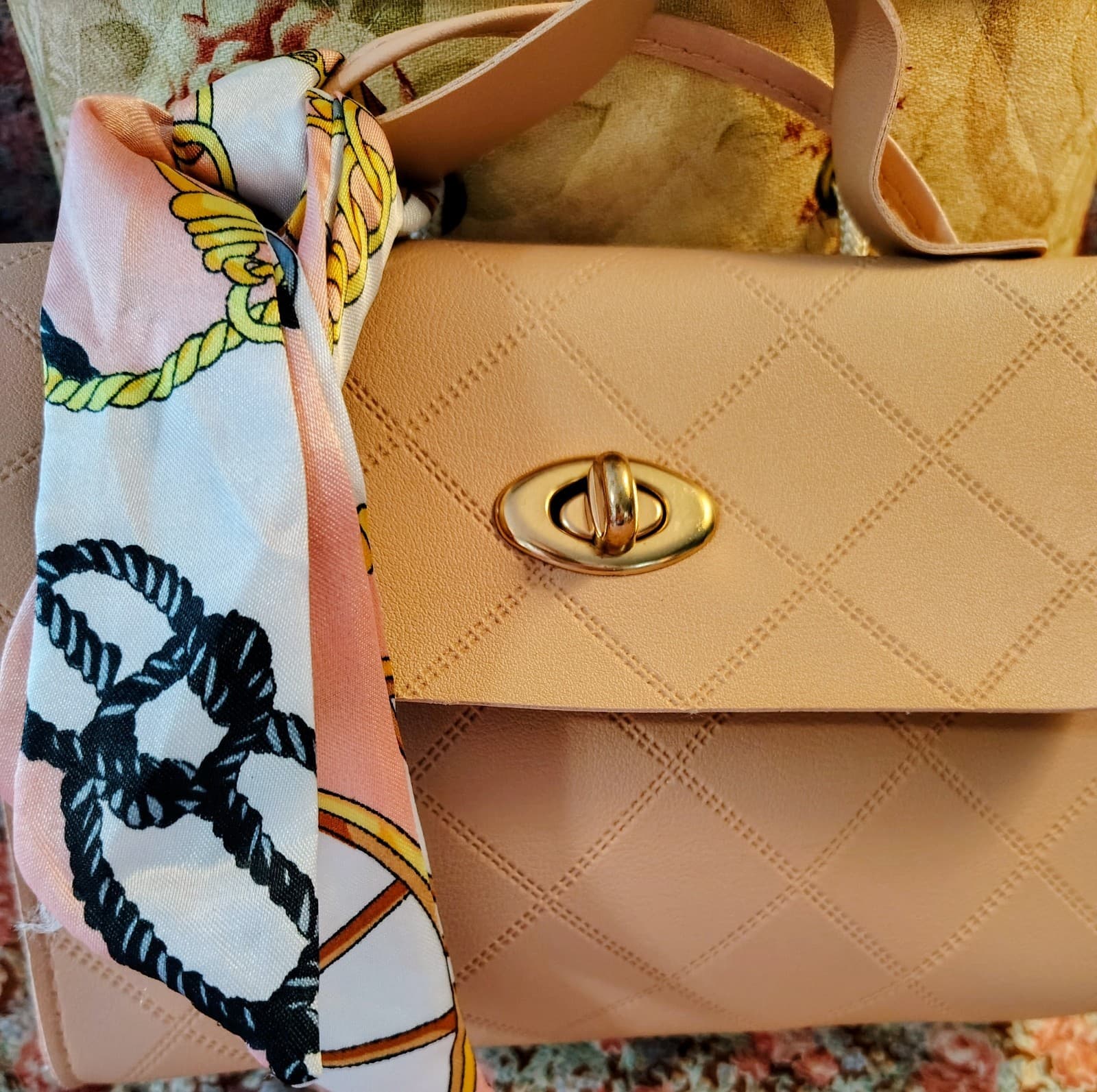Pale Pink NWOT Faux Leather Bag Crossbody Strap Scarf - Thumbnail 11