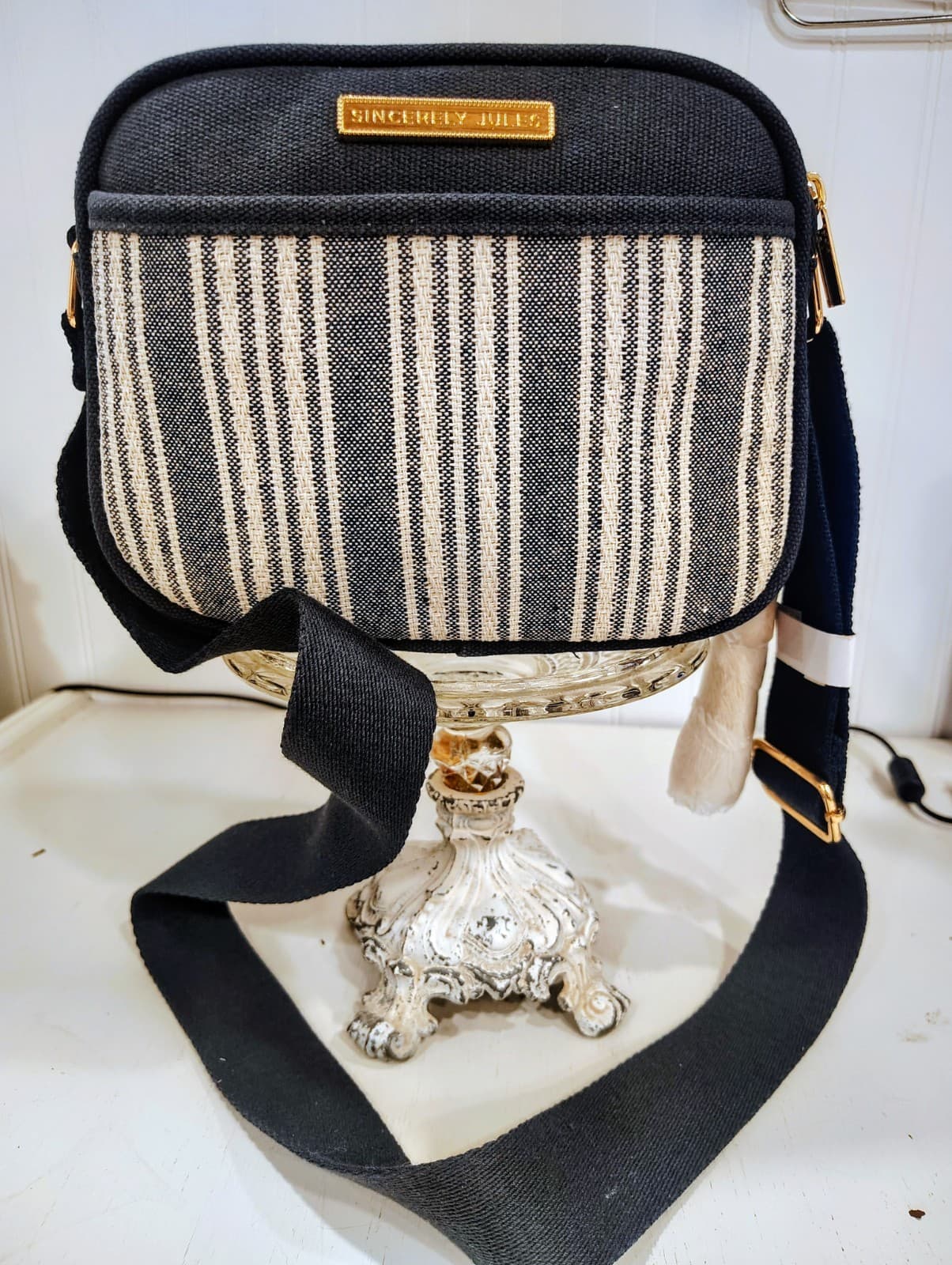 Sincerely Jules Striped Canvas Crossbody NWT, Double Pocket, Tassel - Thumbnail 14