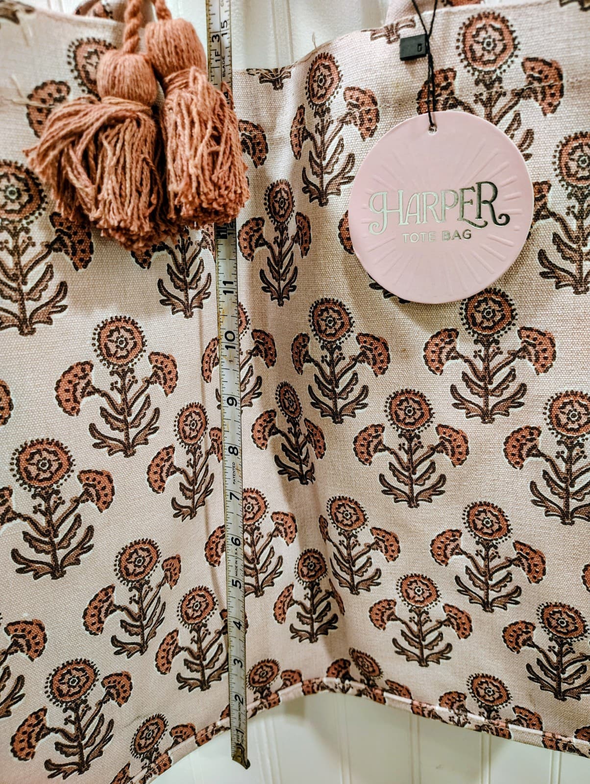 NWT Harper Block Floral Print, Linen Canvas Tote Bag Tassels - Thumbnail 8