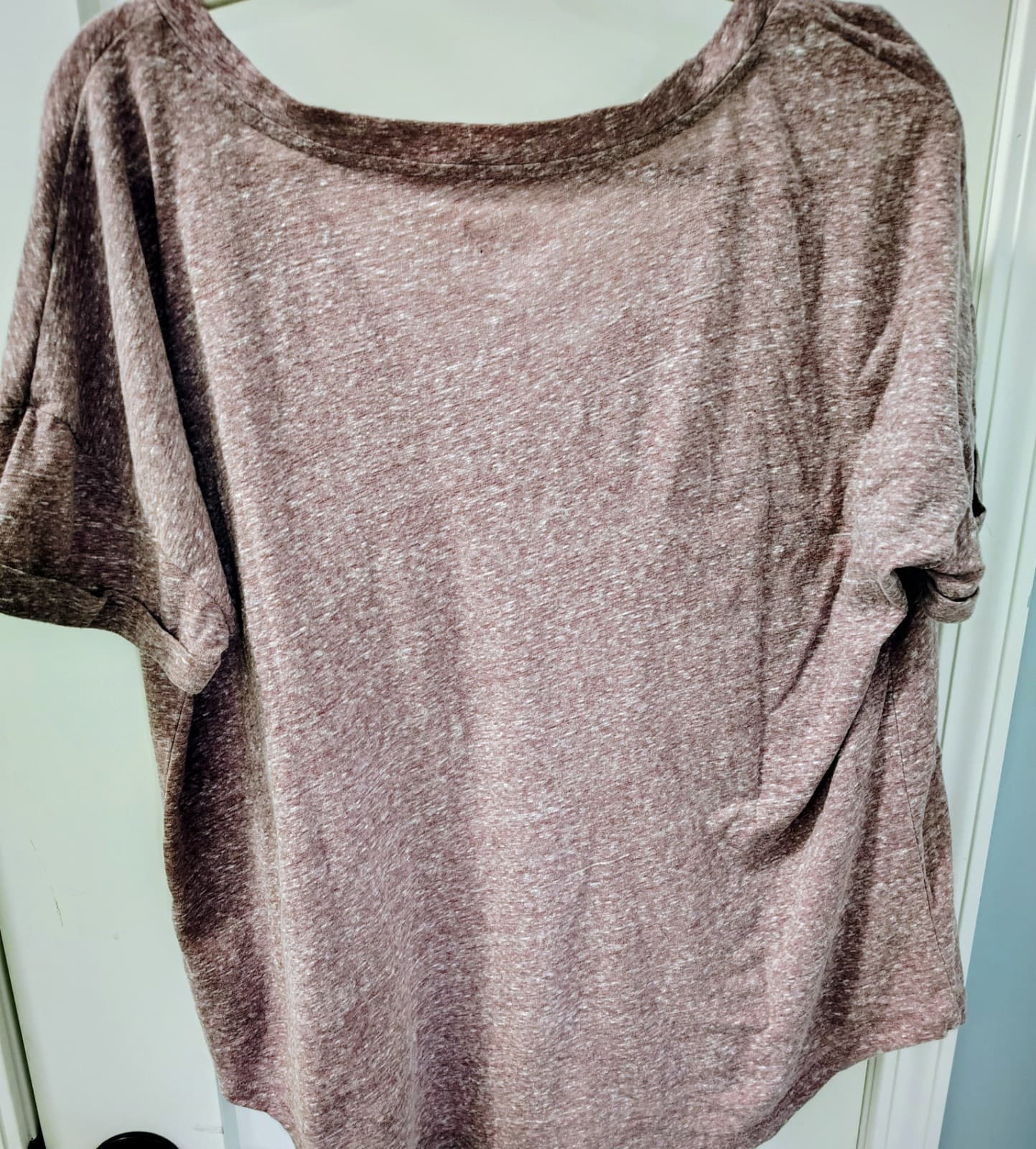 Maurices V neck T-shirt Heather Red Beige Cuffed Sleeves 2XL - Thumbnail 3