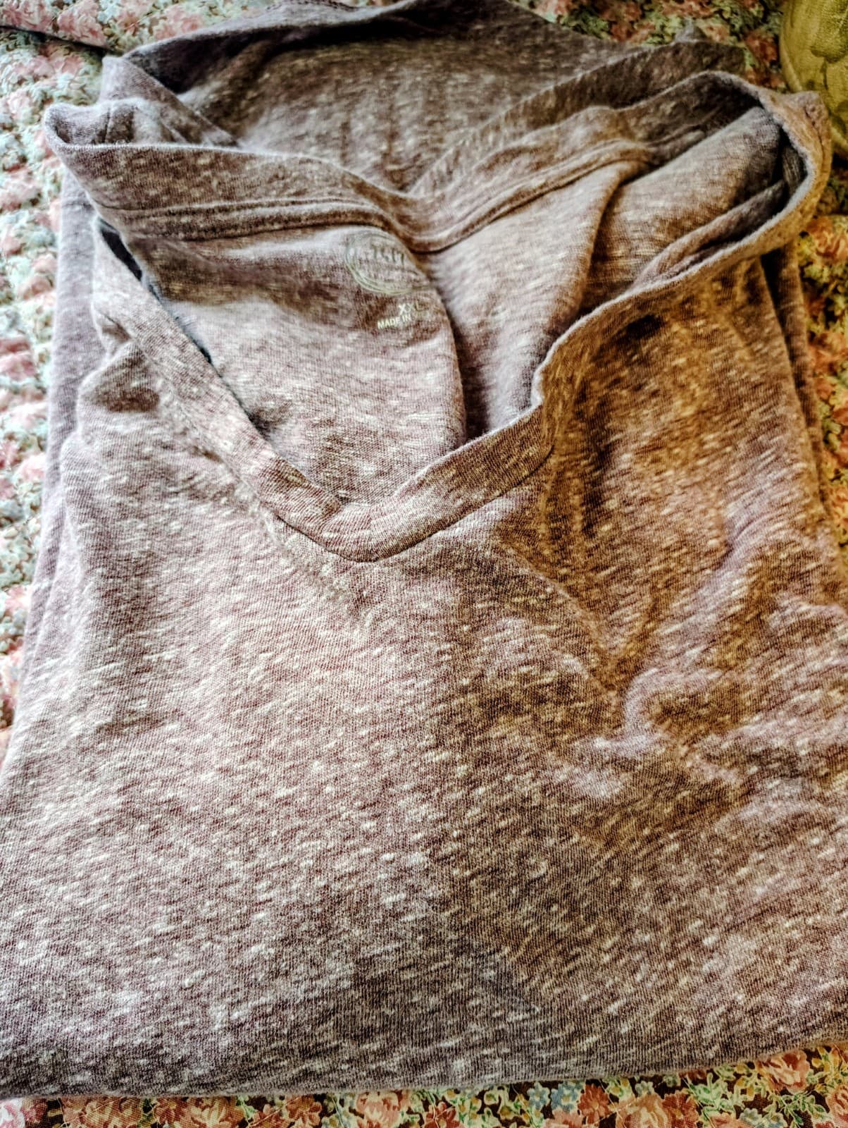 Maurices V neck T-shirt Heather Red Beige Cuffed Sleeves 2XL - Thumbnail 6