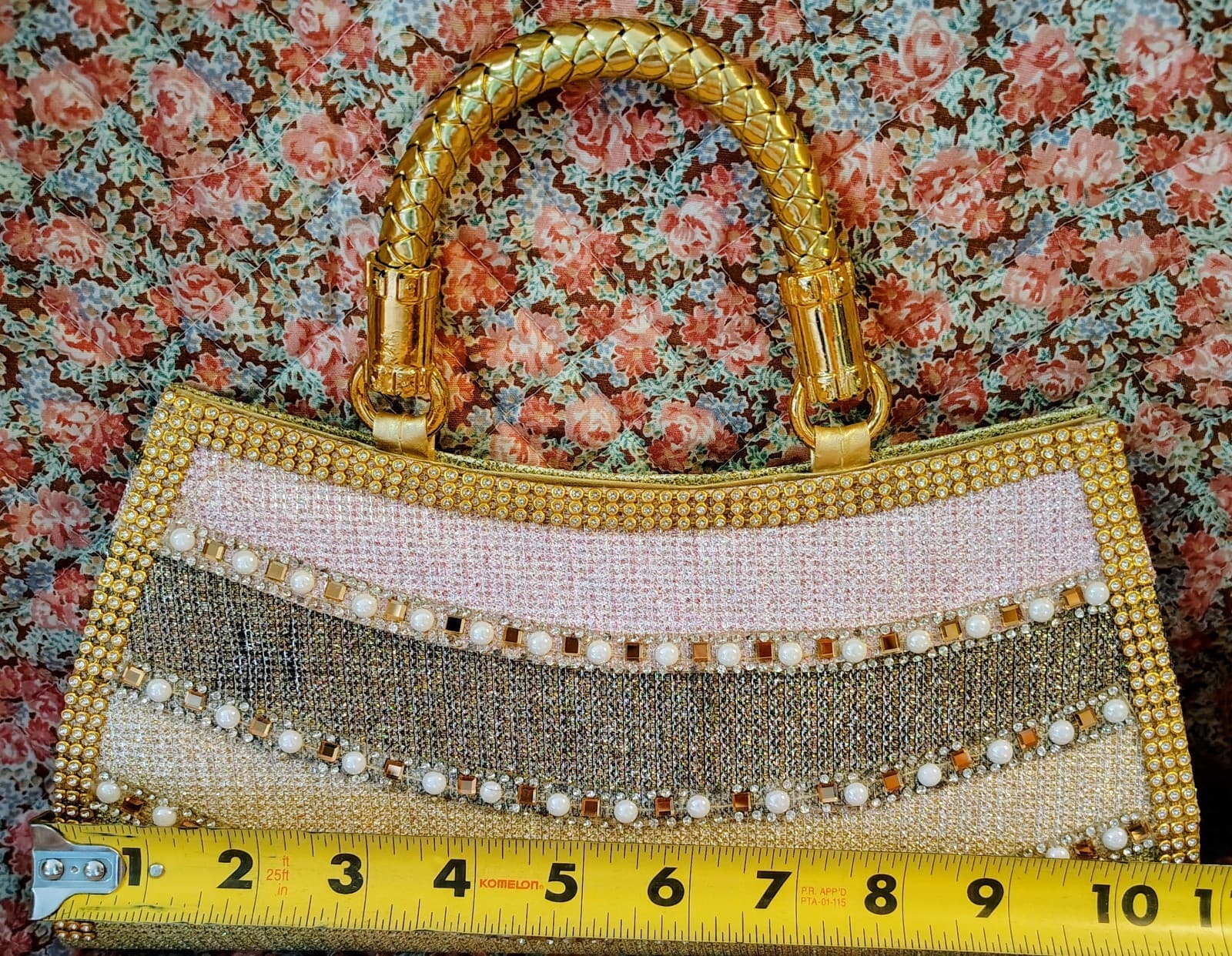 Gold Embellished Pearl Evening Handbag, Removable Gold Shoulder Strap NWOT - Thumbnail 12