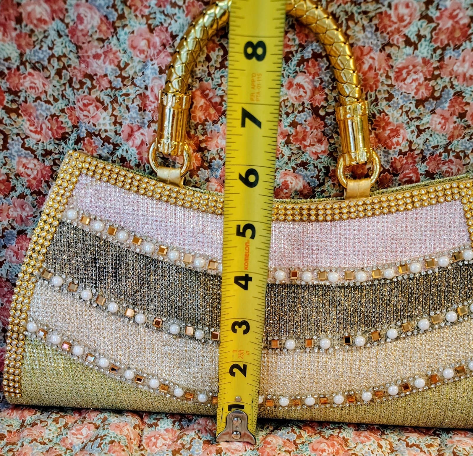 Gold Embellished Pearl Evening Handbag, Removable Gold Shoulder Strap NWOT - Thumbnail 13