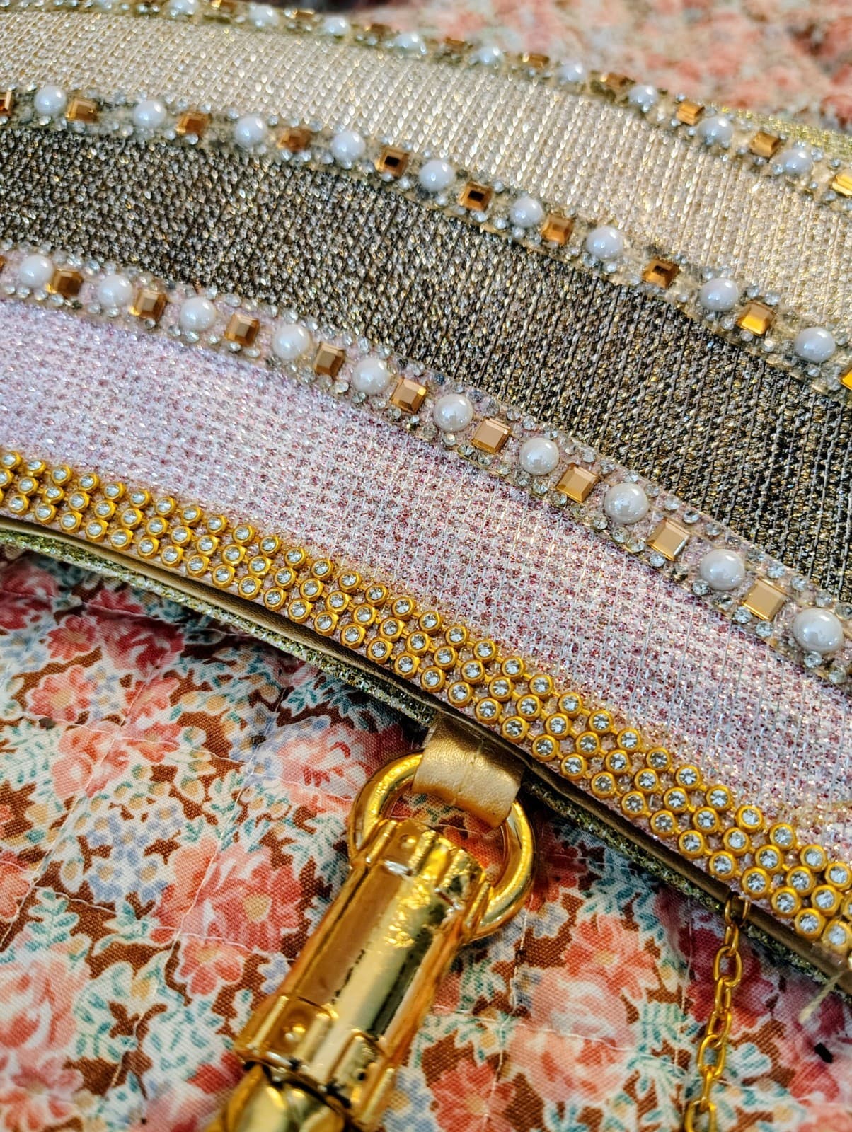 Gold Embellished Pearl Evening Handbag, Removable Gold Shoulder Strap NWOT - Thumbnail 10