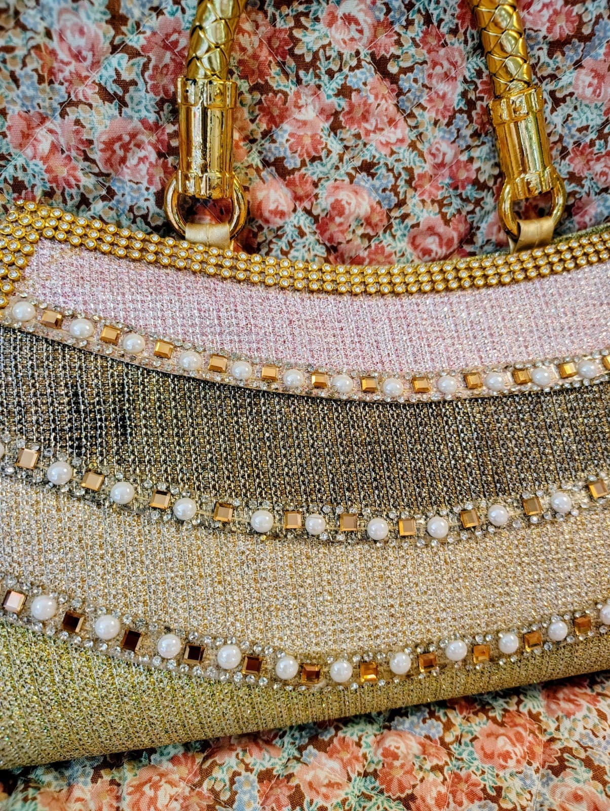 Gold Embellished Pearl Evening Handbag, Removable Gold Shoulder Strap NWOT - Thumbnail 2