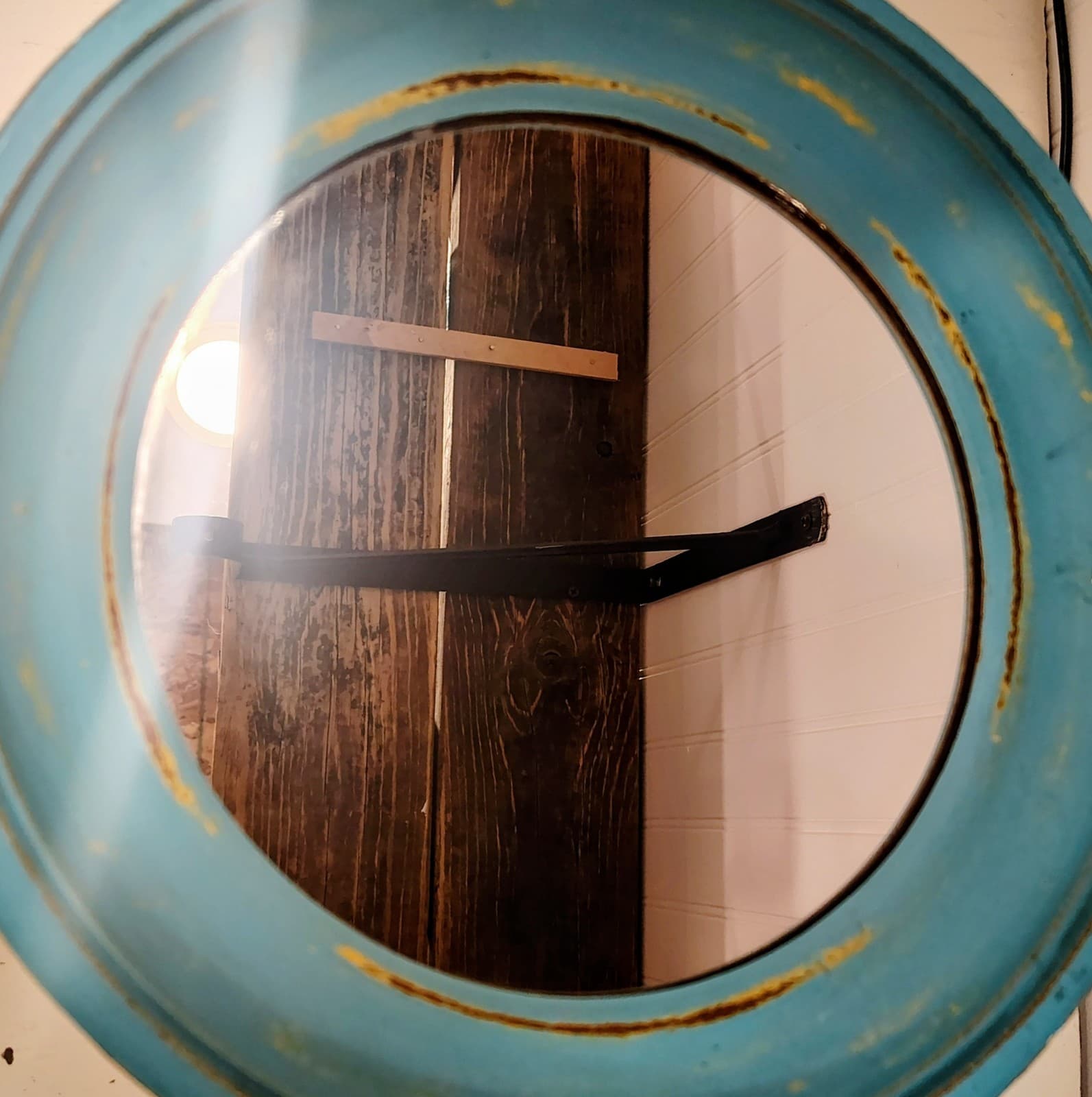 Hobby Lobby Mirror, Turquoise Round Wood Frame - Thumbnail 2