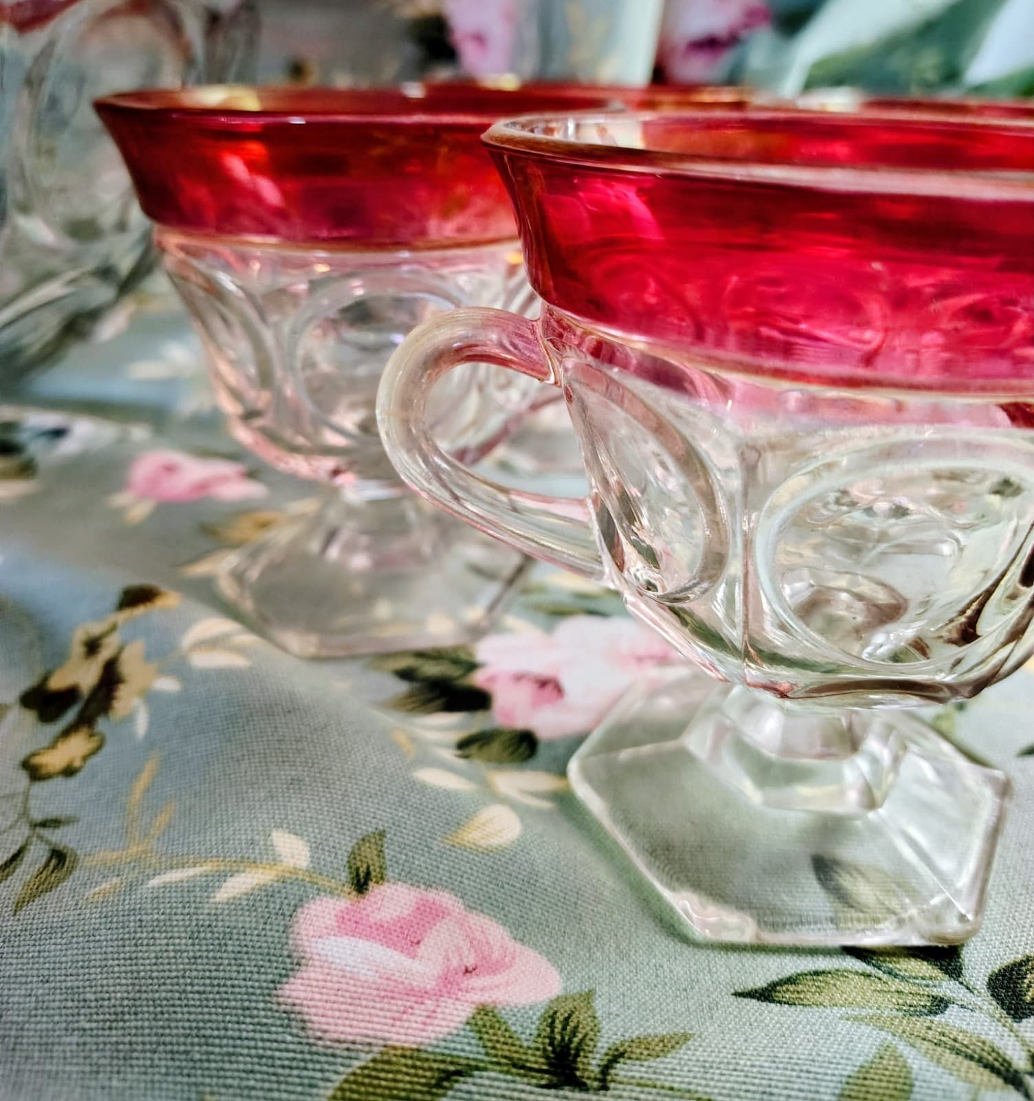 Vintage 1960s Indiana Glass Company Cranberry Red Glass Bowl, 11 Glasses, Set - Thumbnail 2