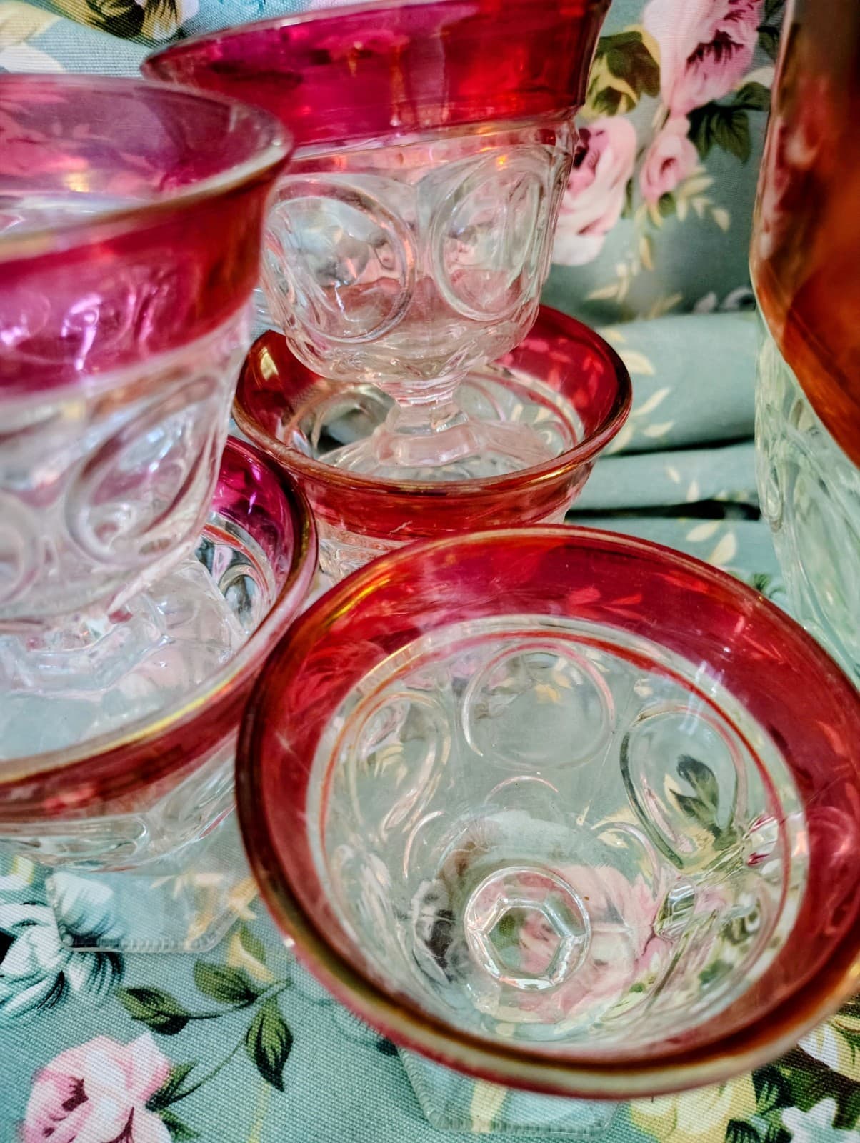 Vintage 1960s Indiana Glass Company Cranberry Red Glass Bowl, 11 Glasses, Set - Thumbnail 6