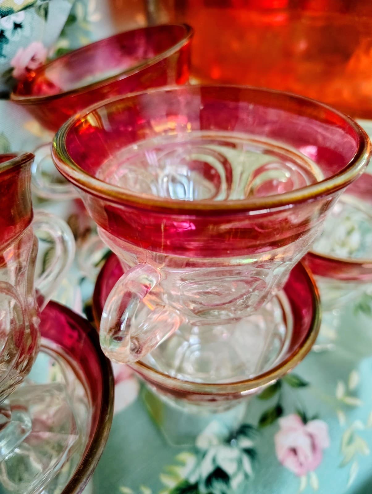 Vintage 1960s Indiana Glass Company Cranberry Red Glass Bowl, 11 Glasses, Set - Thumbnail 5
