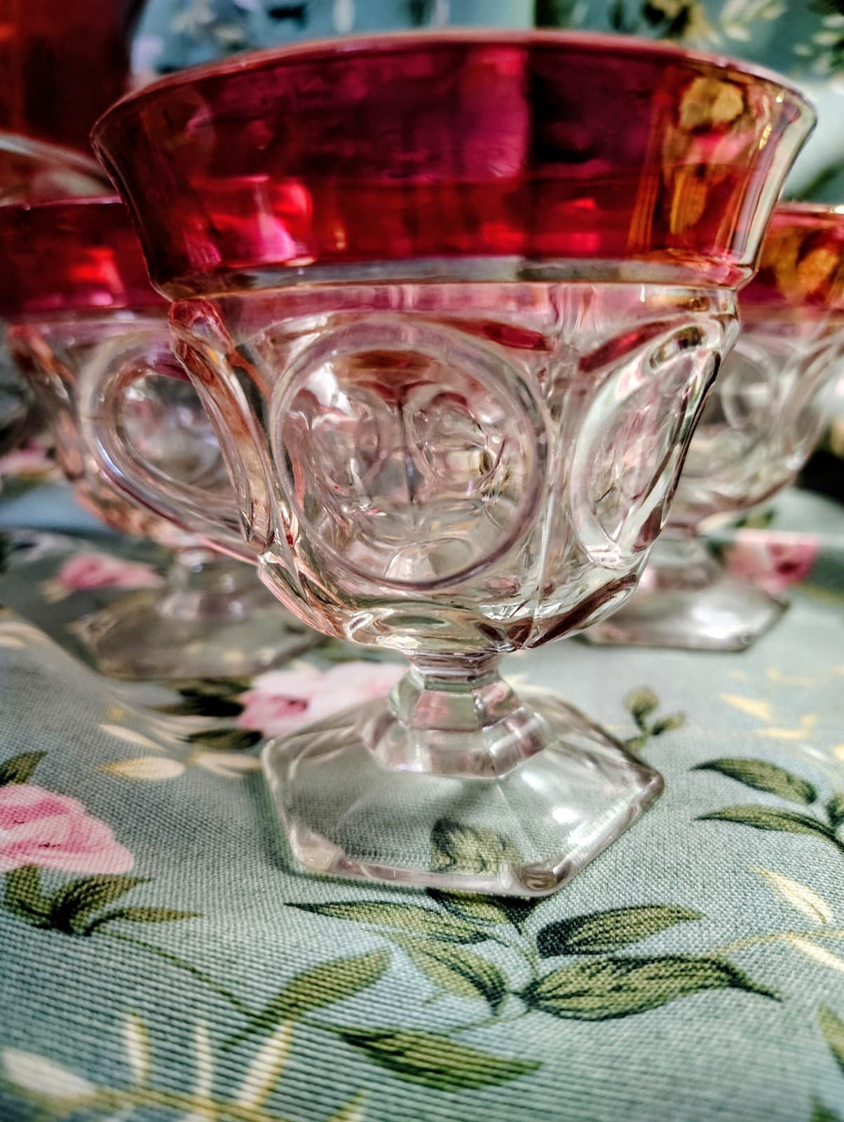 Vintage 1960s Indiana Glass Company Cranberry Red Glass Bowl, 11 Glasses, Set - Thumbnail 15