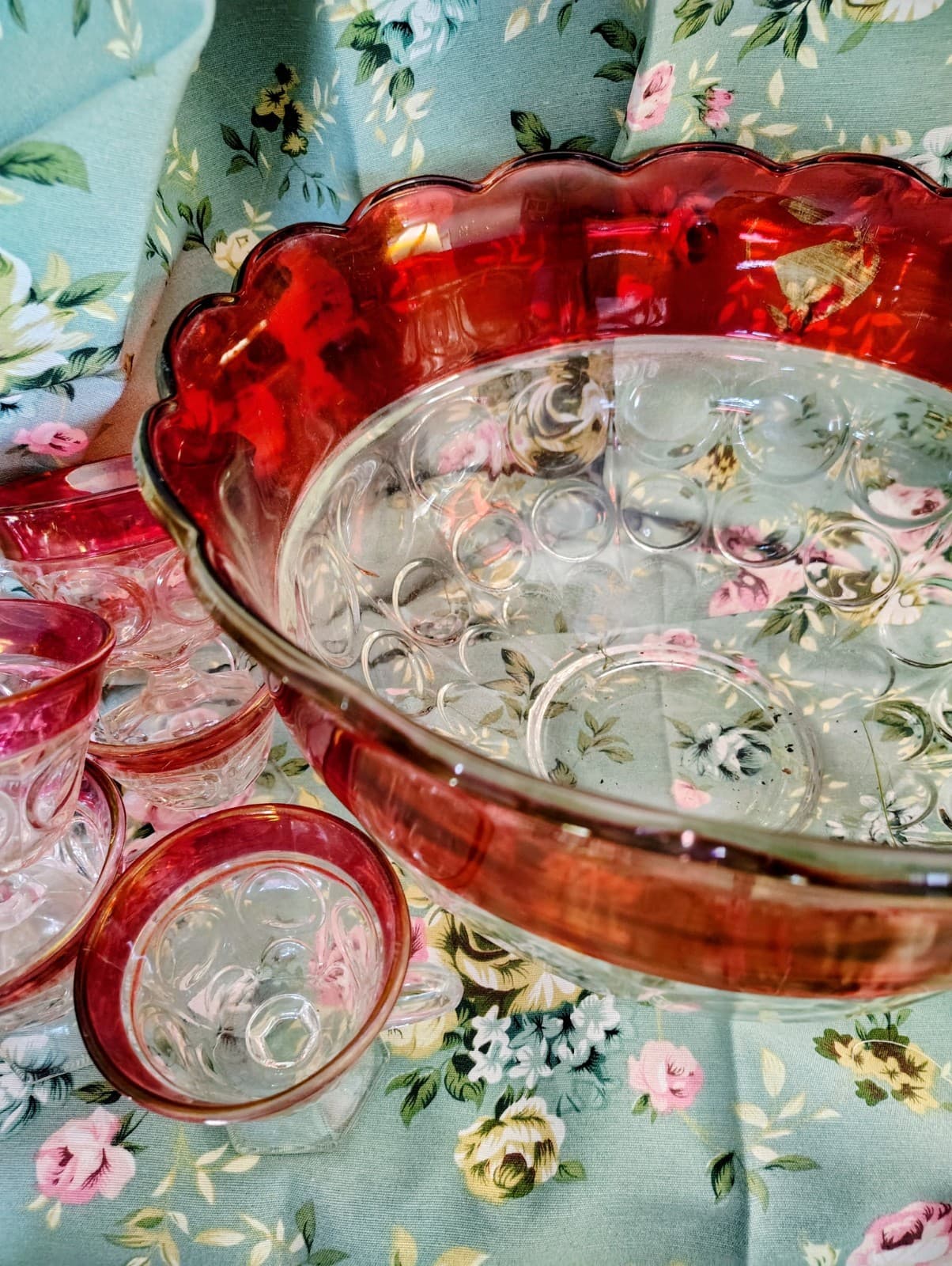 Vintage 1960s Indiana Glass Company Cranberry Red Glass Bowl, 11 Glasses, Set - Thumbnail 13